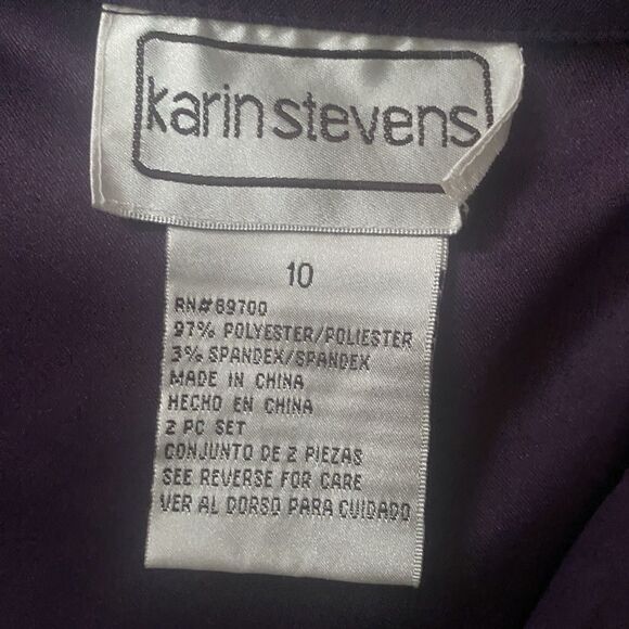 KARIN STEVENS 2 Piece Skirt Blouse Set Purple Floral Midi Ruffle Vintage 80s 10 - Picture 5 of 15